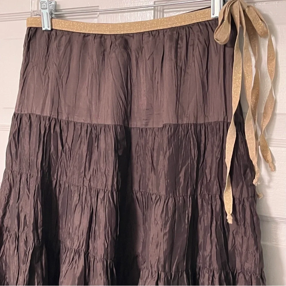 Pink & Chartreuse Y2K Brown A-Line Women's Tiered midi Skirt